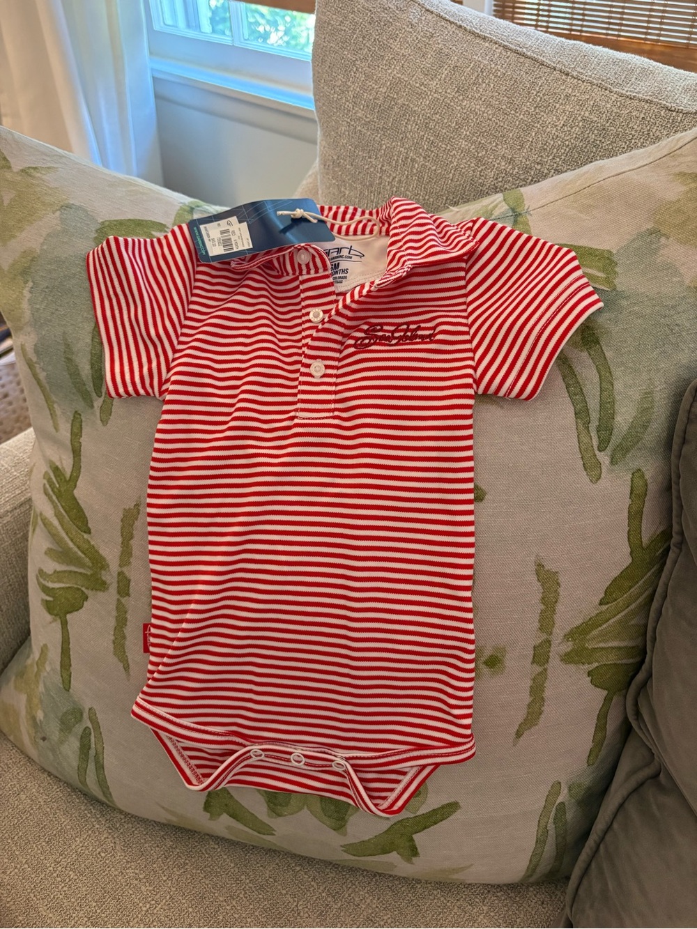 Baby Polo One-Piece Bodysuit in Red and White Stripes